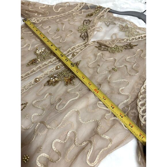 Sheer Beaded Embroidered Mesh Topper Women Vintage Coquette Fairycore NYE Floral - Picture 6 of 8